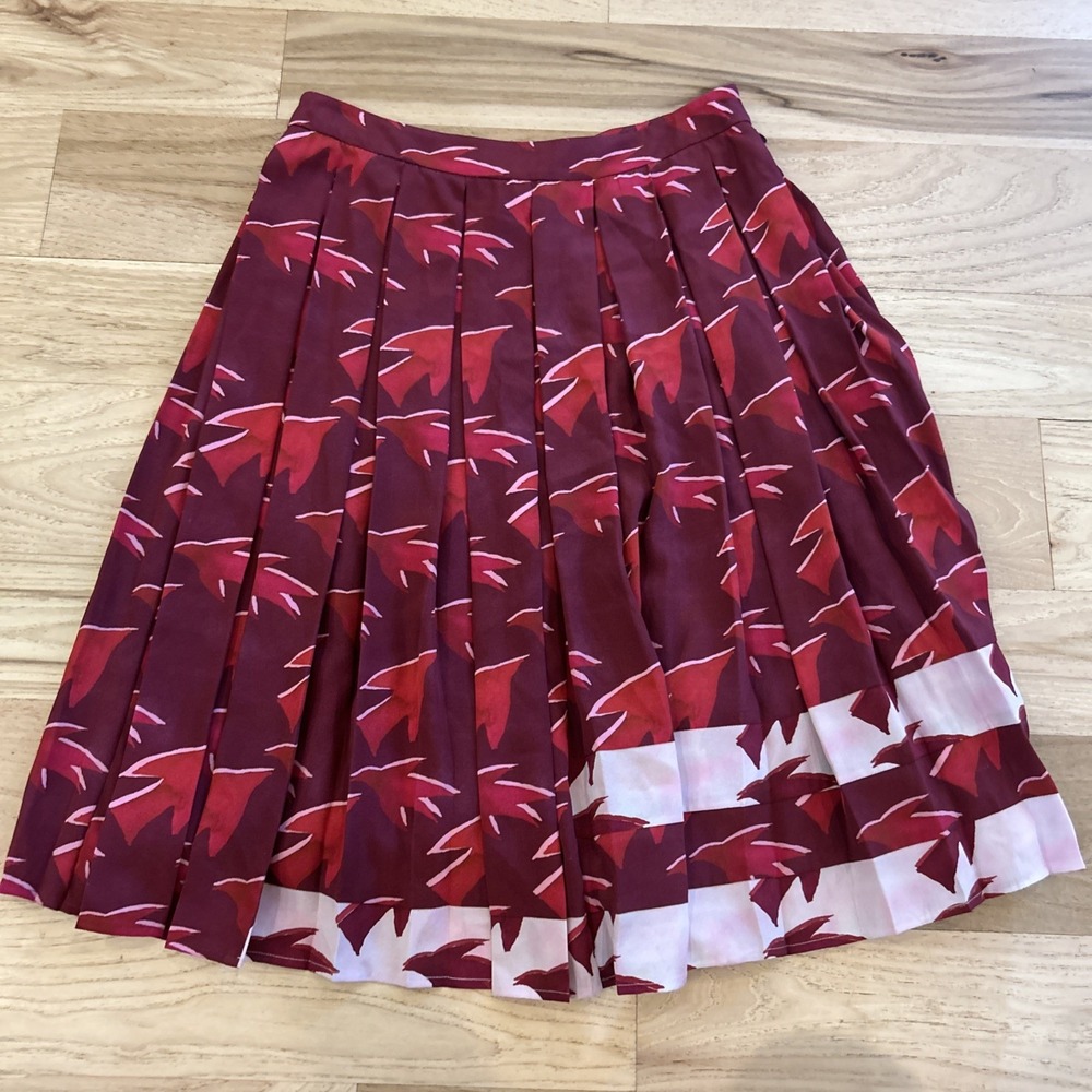 Pleated Red Floral Midi Skirt